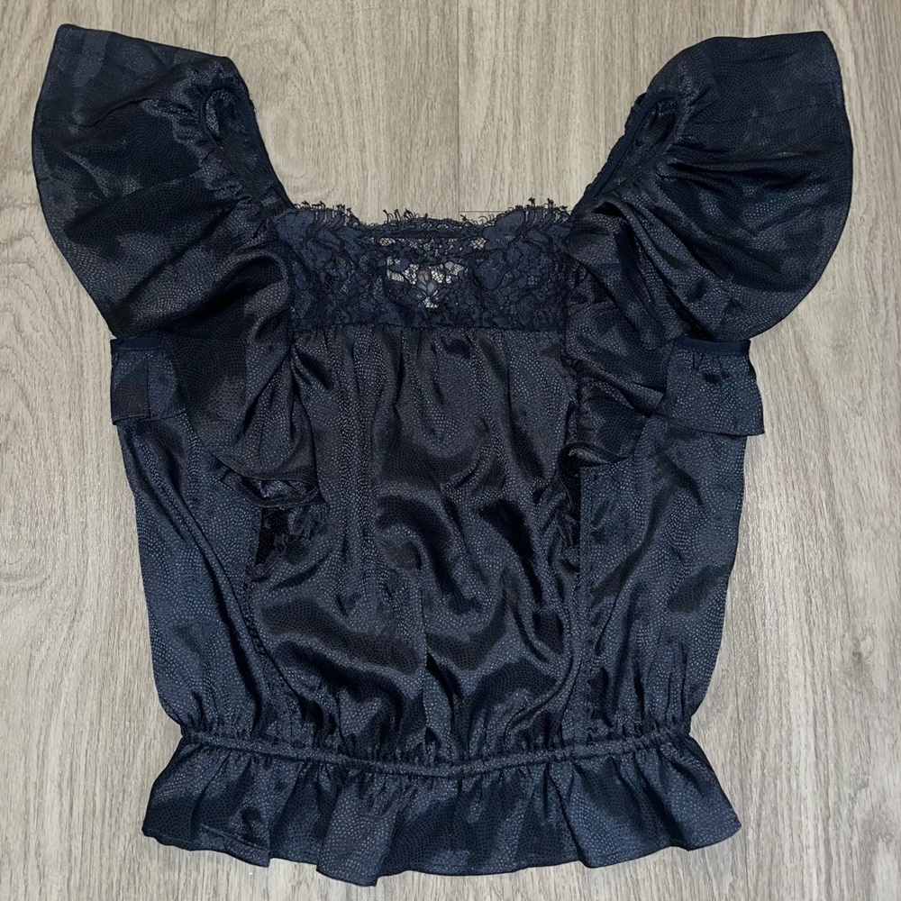 Anthropologie Gathered Blue Lace Blouse Size Small NWT - Picture 5 of 7